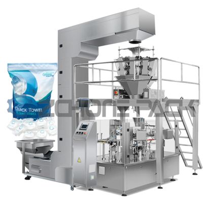 Eight-Station Compressed Towel Bag-Feeding Packaging Machine